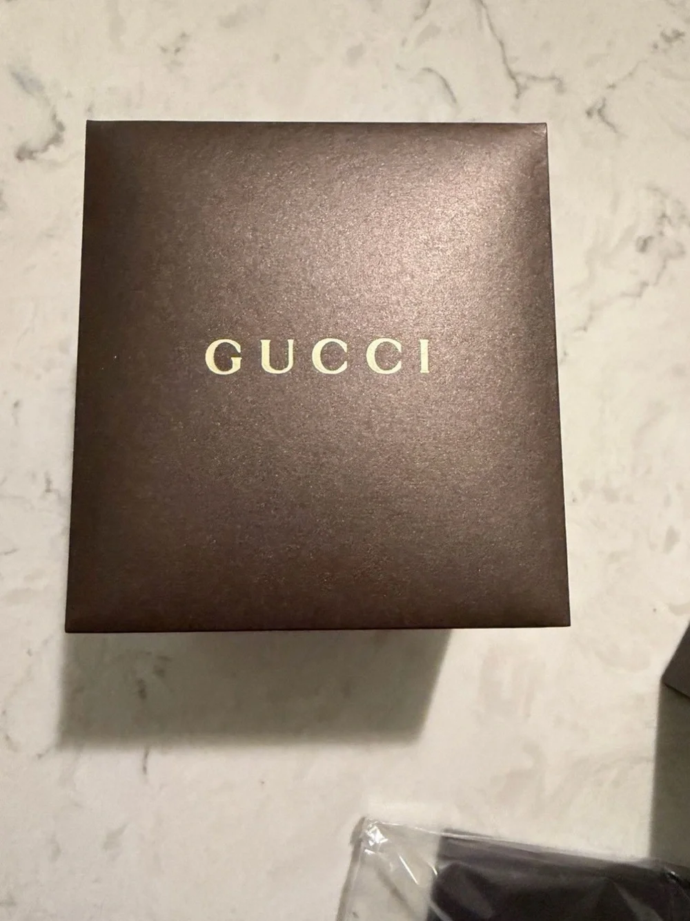 Gucci Brown Box with Gold Logo and Brown Tag